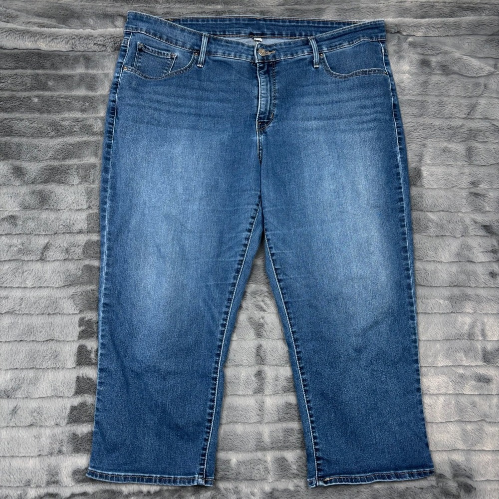 Levis 22W Medium Wash Mid Rise Capri Jeans Blue Stretch Denim Cropped Pants